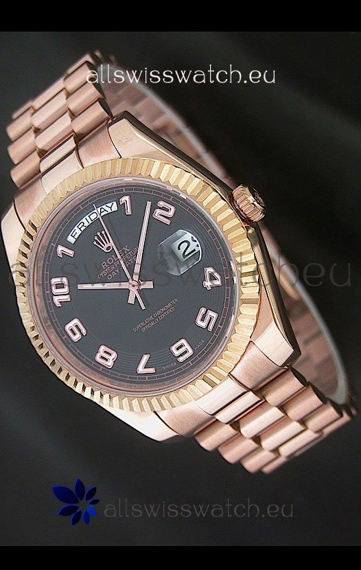 Rolex Day Date Japanese Replica Steel Watch in Black Dial