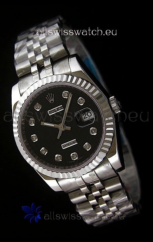 Rolex Datejust Mens Swiss Replica Watch in Black Dial
