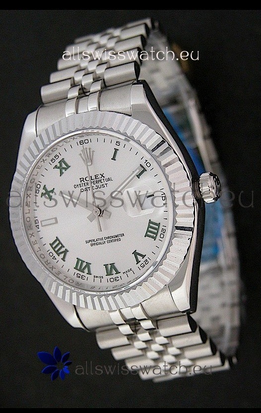 Rolex DateJust Japanese Replica Watch in Green Roman Hour Markers