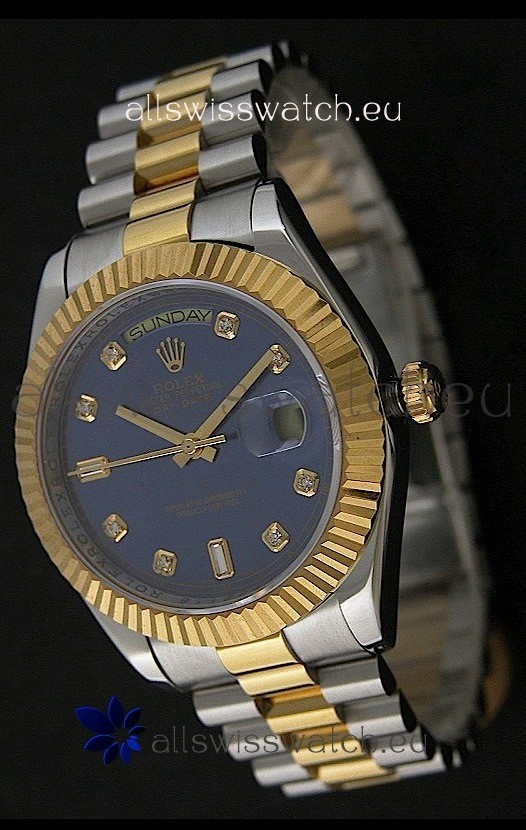 Rolex Day Date Just swiss Replica Two Tone Gold Watch in Light Blue Dial 