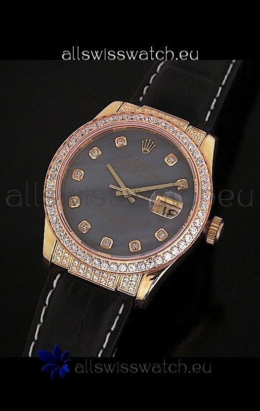 Rolex DateJust Japanese Mens Replica Yellow Gold Watch in Colorful Mother of Pearl Dial