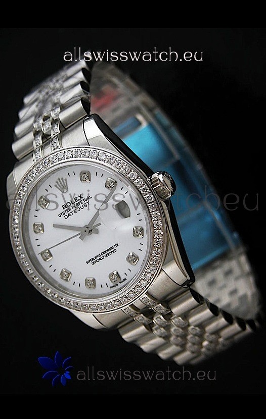 Rolex DateJust Japanese Mens Replica Silver Watch in Diamond Markers