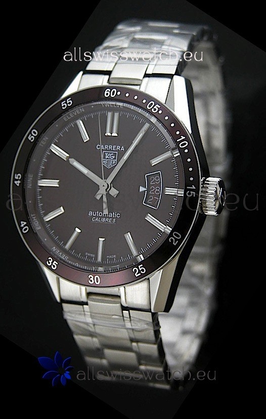 Tag Heuer Carrera Calibre 5 Swiss Replica Watch in Brown Dial