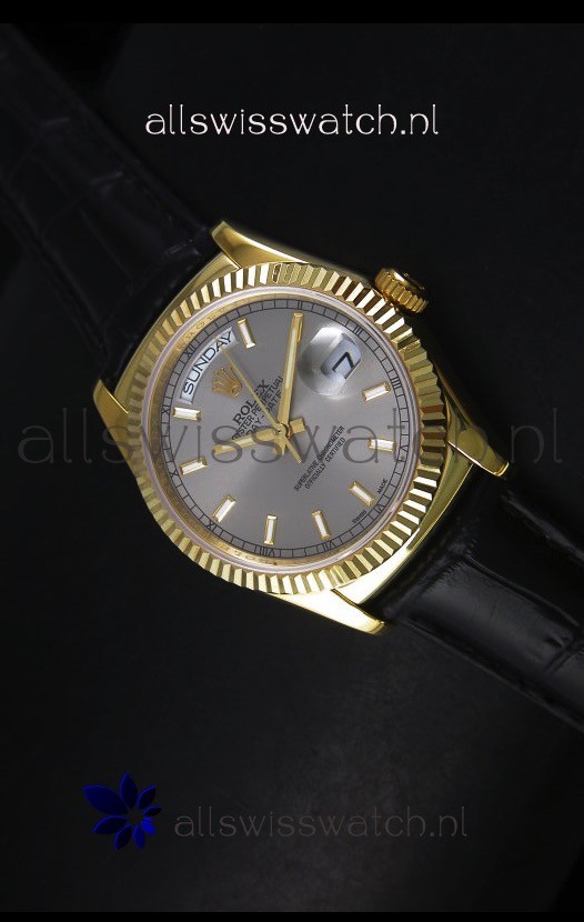 Rolex Day Date 36MM Yellow Gold Swiss Replica Watch - Grey Dial
