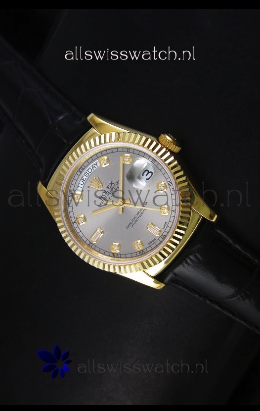 Rolex Day Date 36MM Yellow Gold Swiss Replica Watch - Grey Dial
