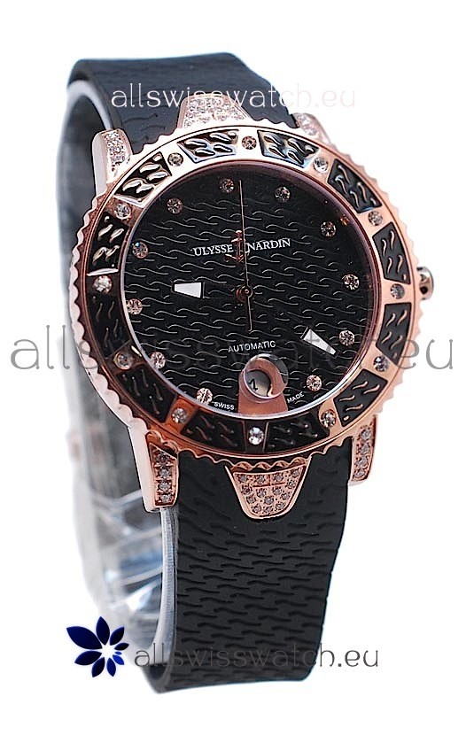 Ulysse Nardin Diver Pink Gold Watch in Black Dial