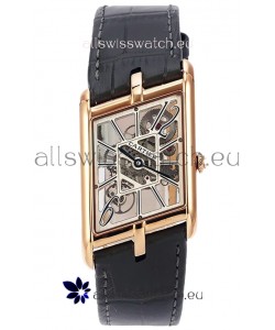 Cartier Tank Asymétrique Rose Gold Casing Watch in Leather Strap Swiss Replica