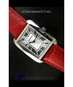 Cartier Tank Ladies Replica Watch in Steel Case/Red Strap