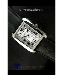 Cartier Tank Ladies Replica Watch in Steel Case/Black Strap