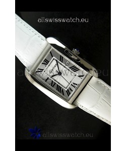 Cartier Tank Ladies Replica Watch in Steel Case/White Strap