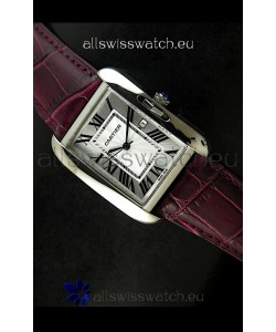 Cartier Tank Ladies Replica Watch in Steel Case/Maroon Strap