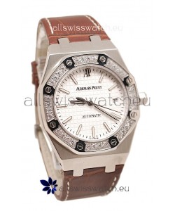 Audemars Piguet Royal Oak Steel Swiss Watch in Brown Leather Strap
