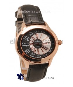 Audemars Piguet Millenary Hour and Minute Swiss Replica Rose Gold Watch in Black Strap