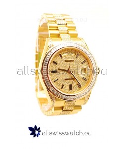 Rolex Day Date Japanese Watch in Yellow gold with Diamonds Dial