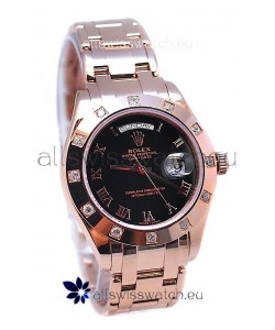 Rolex Day Date Rose Gold Japanese Replica Watch in Diamond Bezel