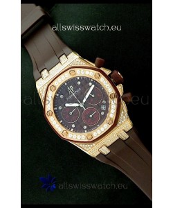 Audemars Piguet Royal Oak Ladies Alinghi Limited Edition Japanese Gold Watch in Maroon Dial