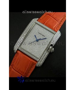 Cartier Tank Anglaise Ladies Replica Watch in Steel/Brown Strap