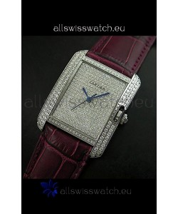 Cartier Tank Anglaise Ladies Replica Watch in Steel/Maroon Strap