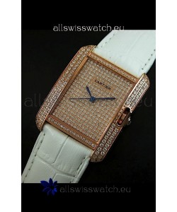 Cartier Tank Anglaise Ladies Replica Watch in Gold Case/White Strap