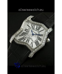 Cartier Tank Folle Ladies Replica Watch in Steel Case/Black Strap