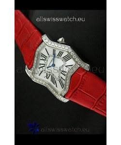 Cartier Tank Folle Ladies Replica Watch in Steel Case/Red Strap