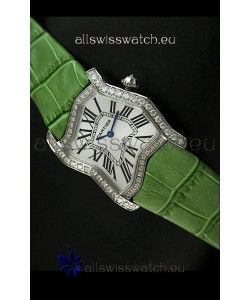 Cartier Tank Folle Ladies Replica Watch in Steel Case/Green Strap