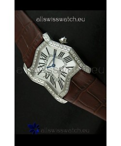 Cartier Tank Folle Ladies Replica Watch in Steel Case/Brown Strap