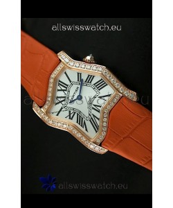 Cartier Tank Folle Ladies Replica Watch in Yellow Gold Case/Orange Strap