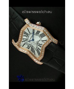 Cartier Tank Folle Ladies Replica Watch in Yellow Gold Case/Black Strap