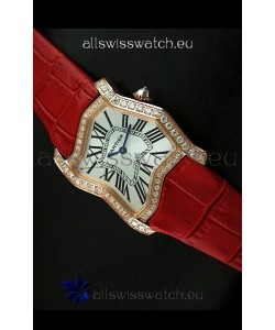Cartier Tank Folle Ladies Replica Watch in Yellow Gold Case/Red Strap