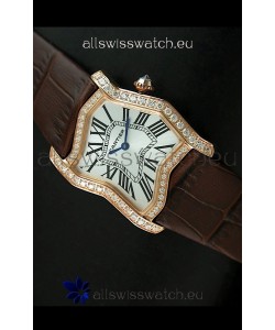 Cartier Tank Folle Ladies Replica Watch in Yellow Gold Case/Brown Strap