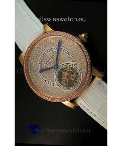 Ronde De Cartier Tourbillon Replica Watch Pink Gold Case - White Strap