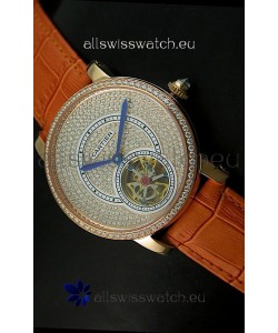 Ronde De Cartier Tourbillon Replica Watch Pink Gold Case - Brown Strap