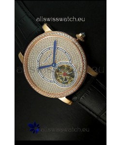 Ronde De Cartier Tourbillon Replica Watch Pink Gold Case - Black Strap
