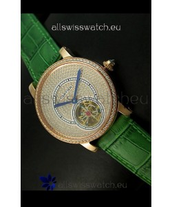 Ronde De Cartier Tourbillon Replica Watch Pink Gold Case - Green Strap