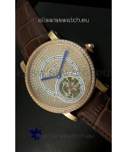 Ronde De Cartier Tourbillon Replica Watch Pink Gold Case - Dark Brown Strap