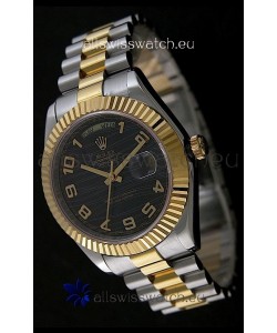 Rolex Datejust Japanese Replica Two Tone Yellow Gold Watch in Black Dial
